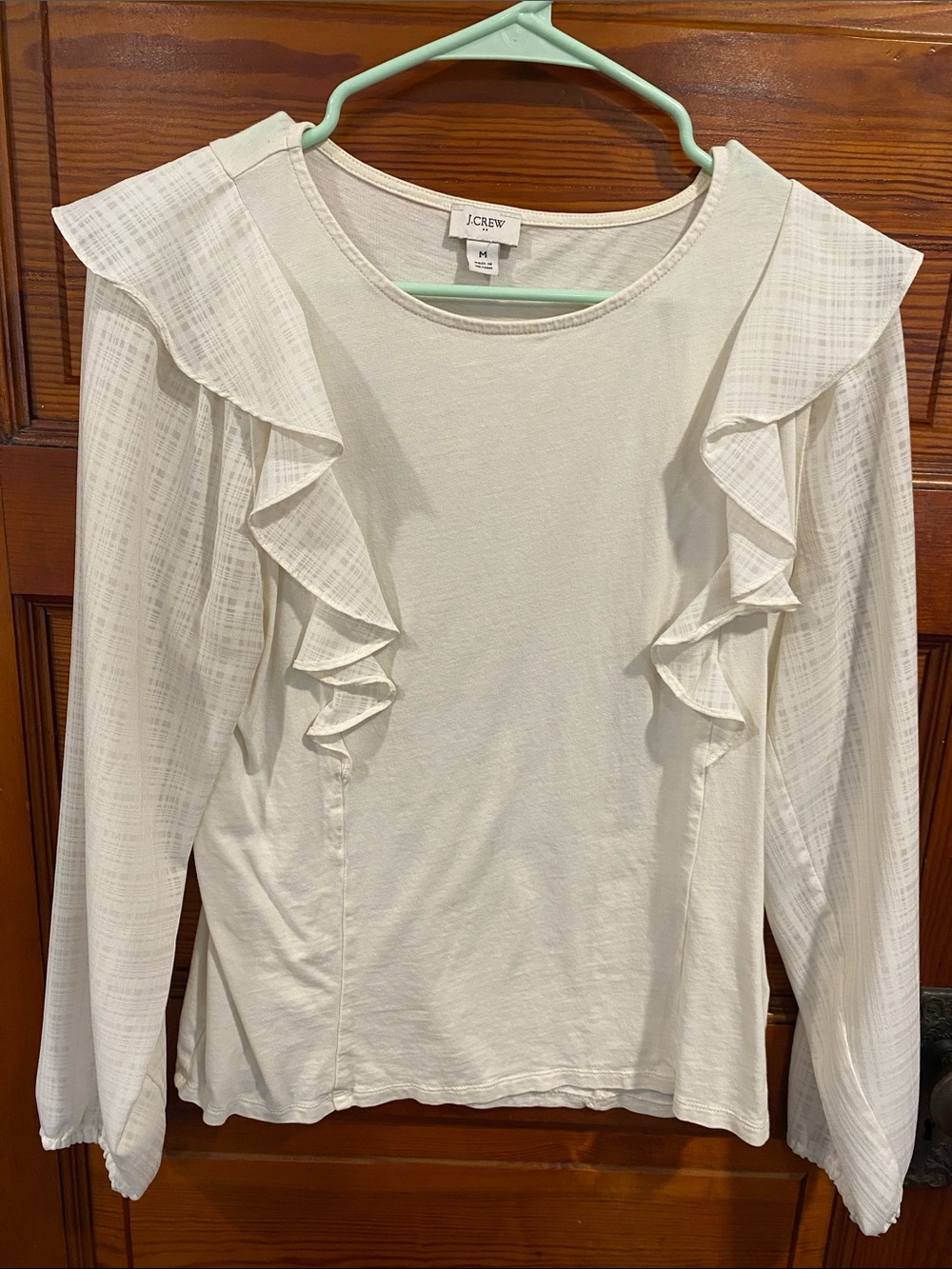 J. Crew Cream Ruffle-Accent Long Sleeve Top